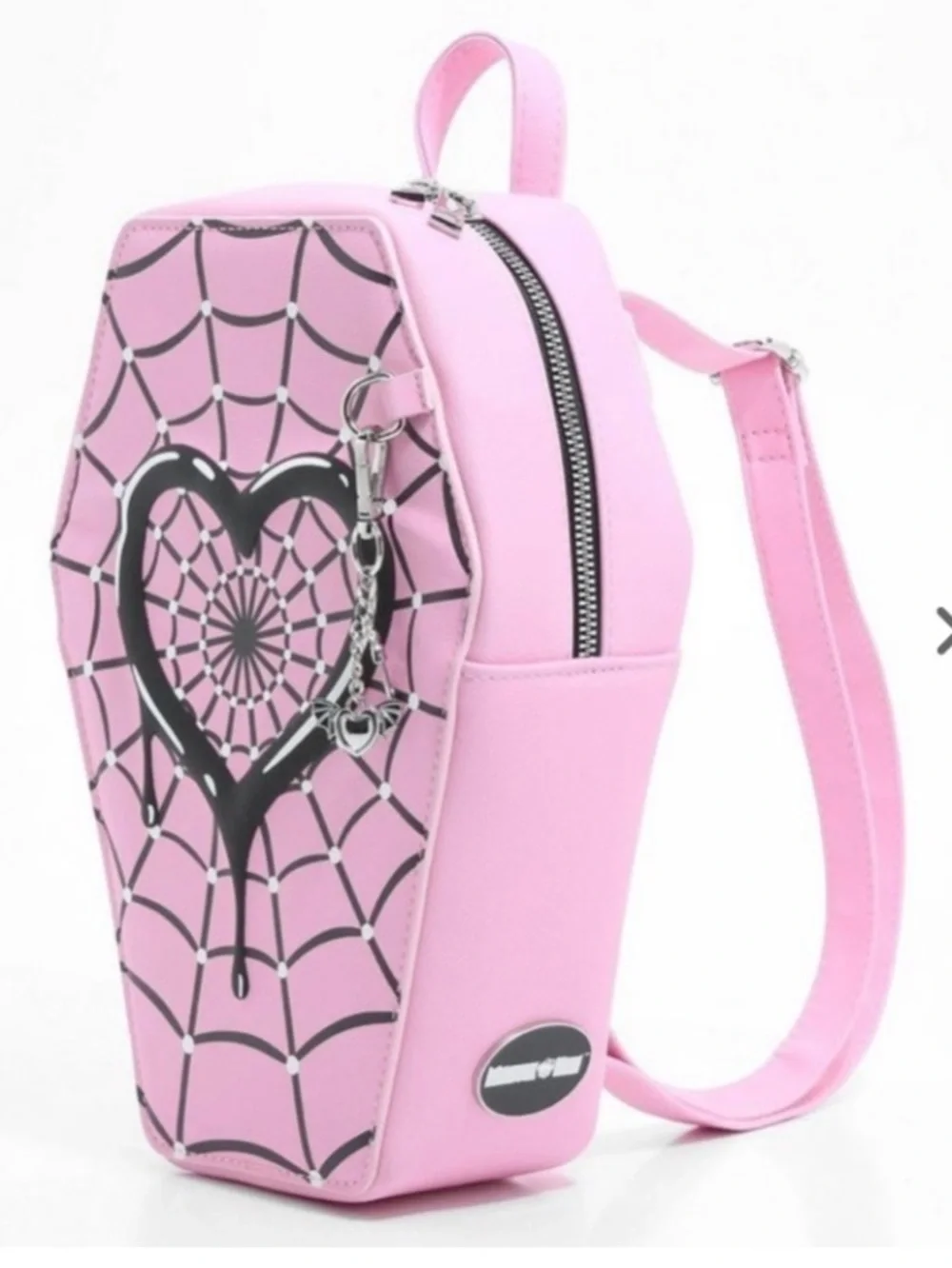 monster high Pink Coffin Back Pack Bag Black Spider Web Heart Goth y2k
